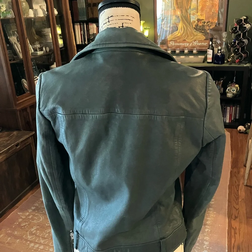 Charlotte Elkskildsen Blue-Green Soft Leather Moto Jacket - Picture 2 of 5